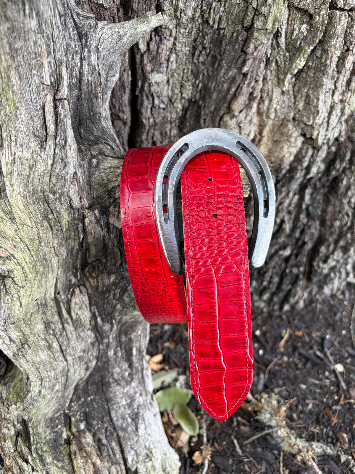 Ferrari Red Barcelona Embossed Crocodile Belt