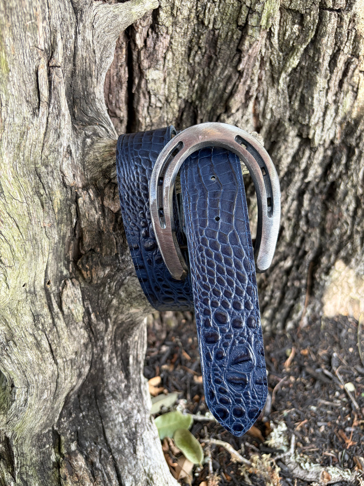 Navy Embossed Croc Belt