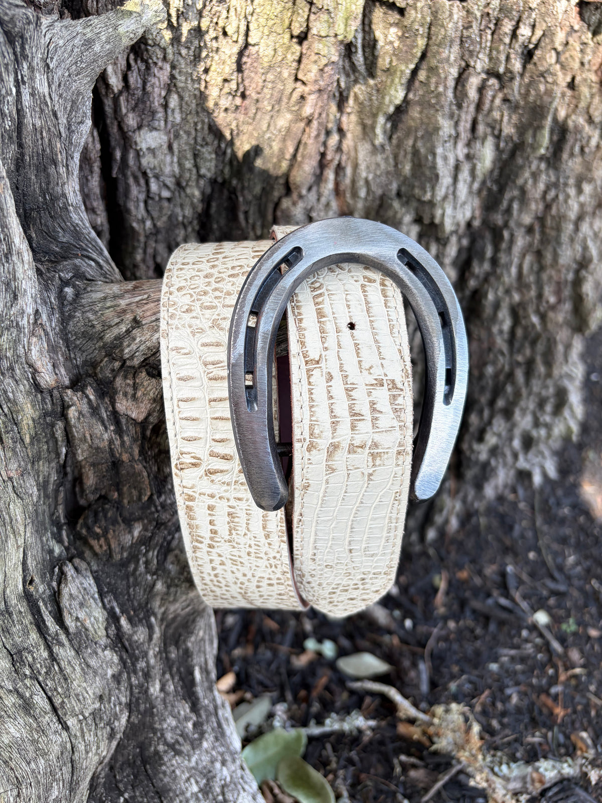 Antique Bone Embossed Crocodile Belt