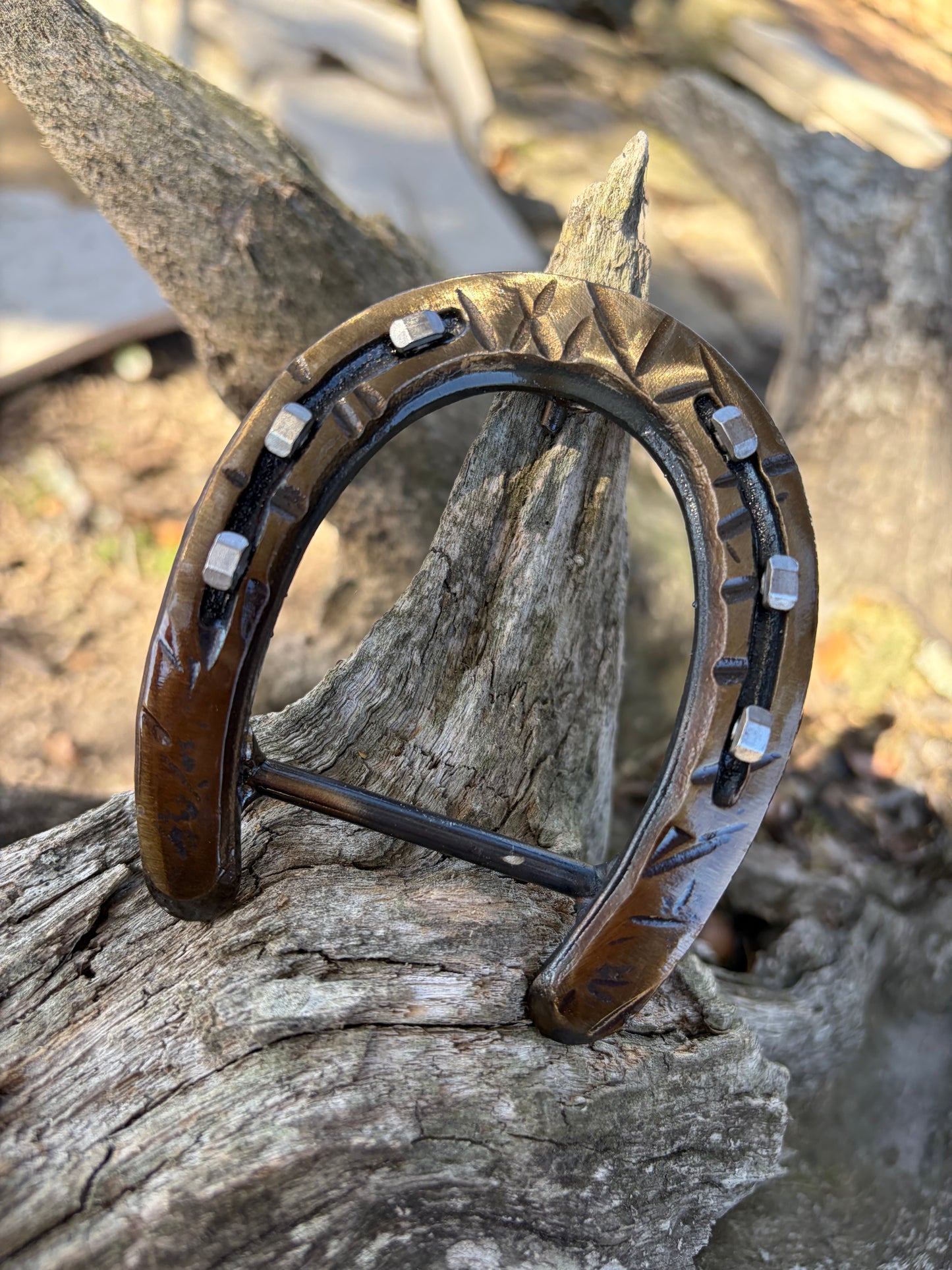 Pony- Gold Distressed with Silver Nails