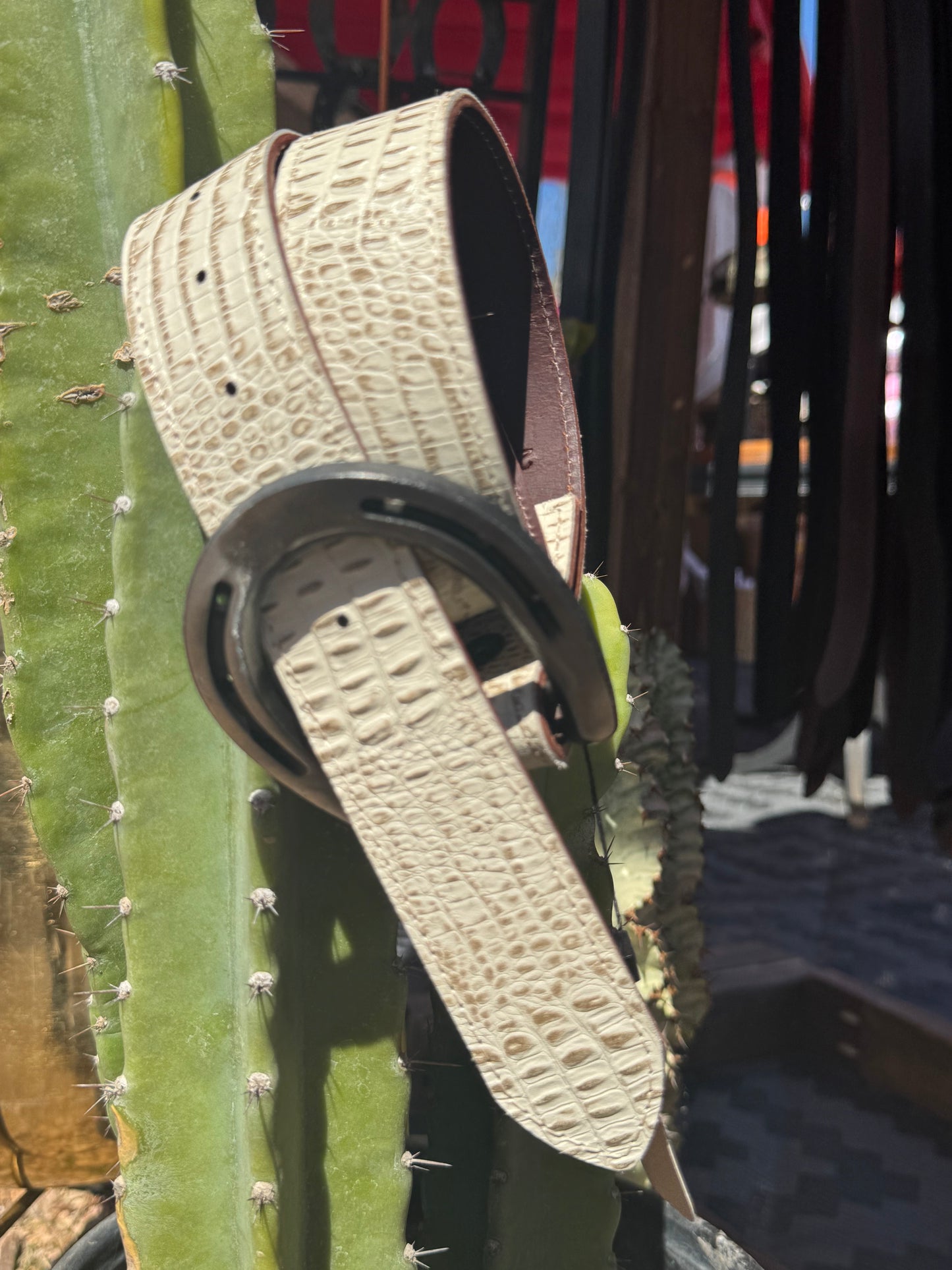 Antique Bone Embossed Crocodile Belt