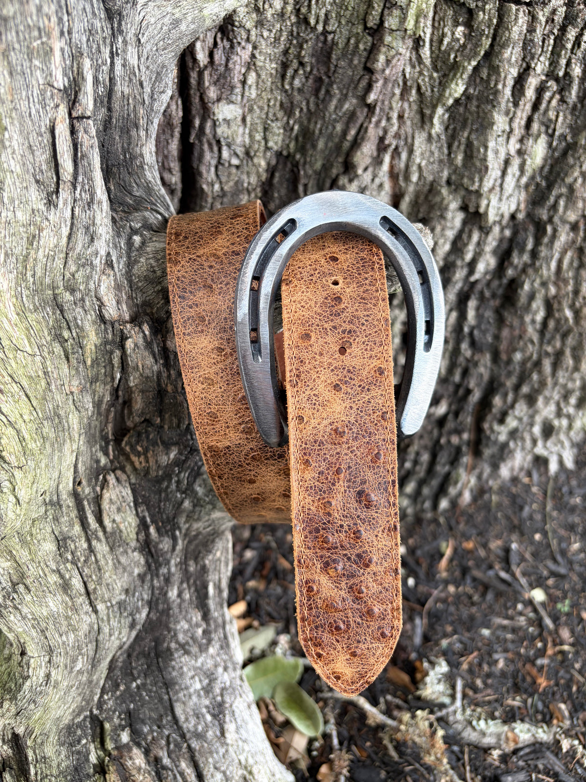 Pecan Embossed Ostrich Belt