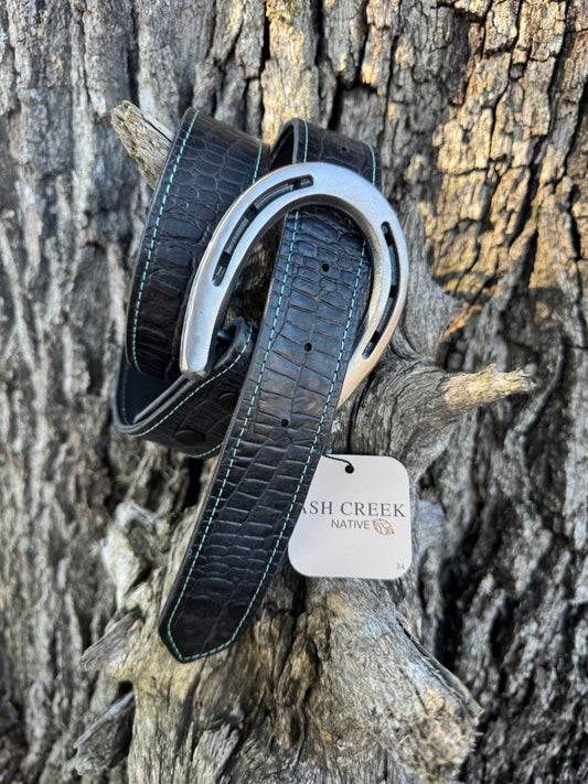 Matte Black Embossed Croc with Color Stitching