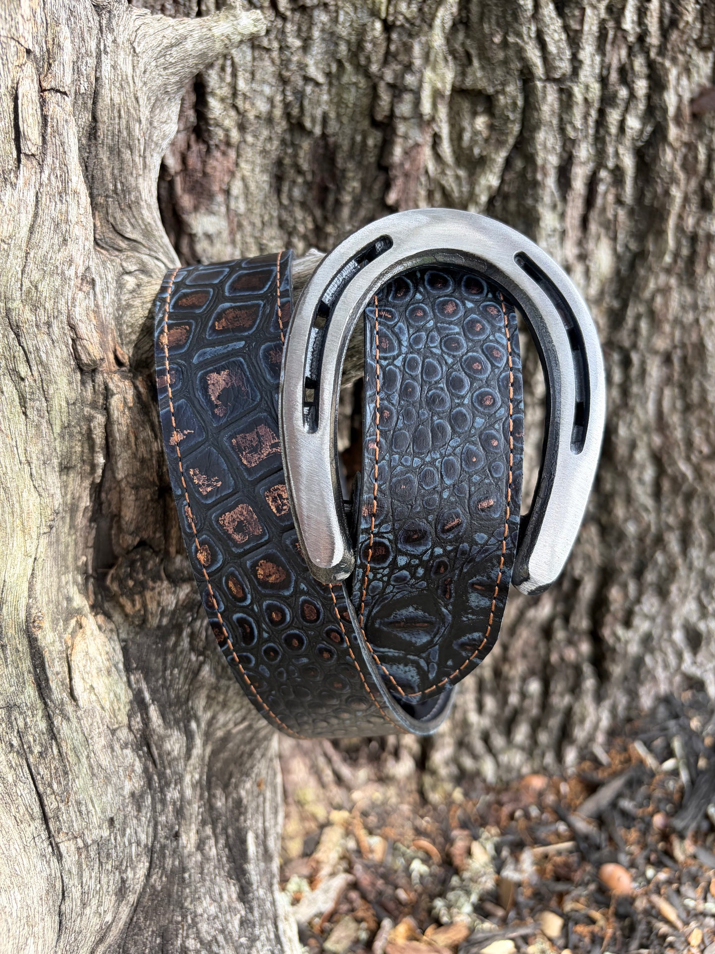 Navy with Copper Embossed Croc Belt