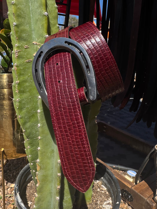 Burgundy Embossed Lizard Belt