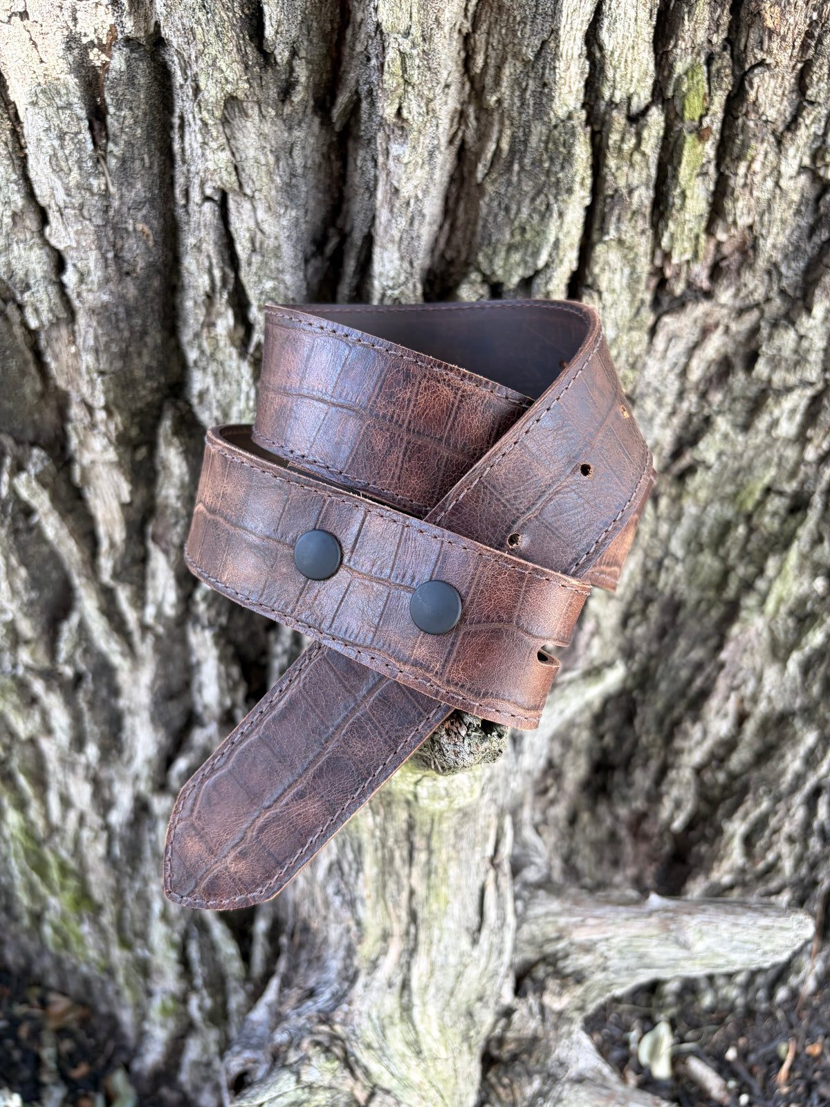 Chocolate Embossed Gator Belly Leather Belt