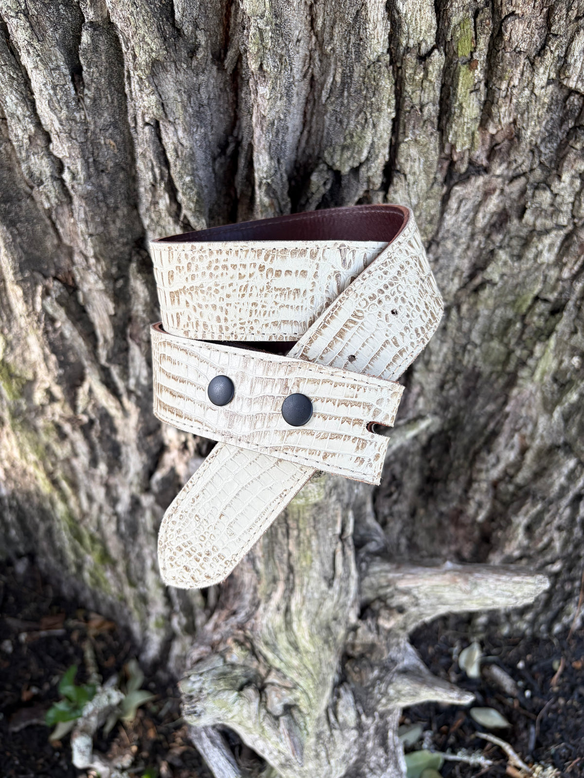Antique Bone Embossed Crocodile Belt