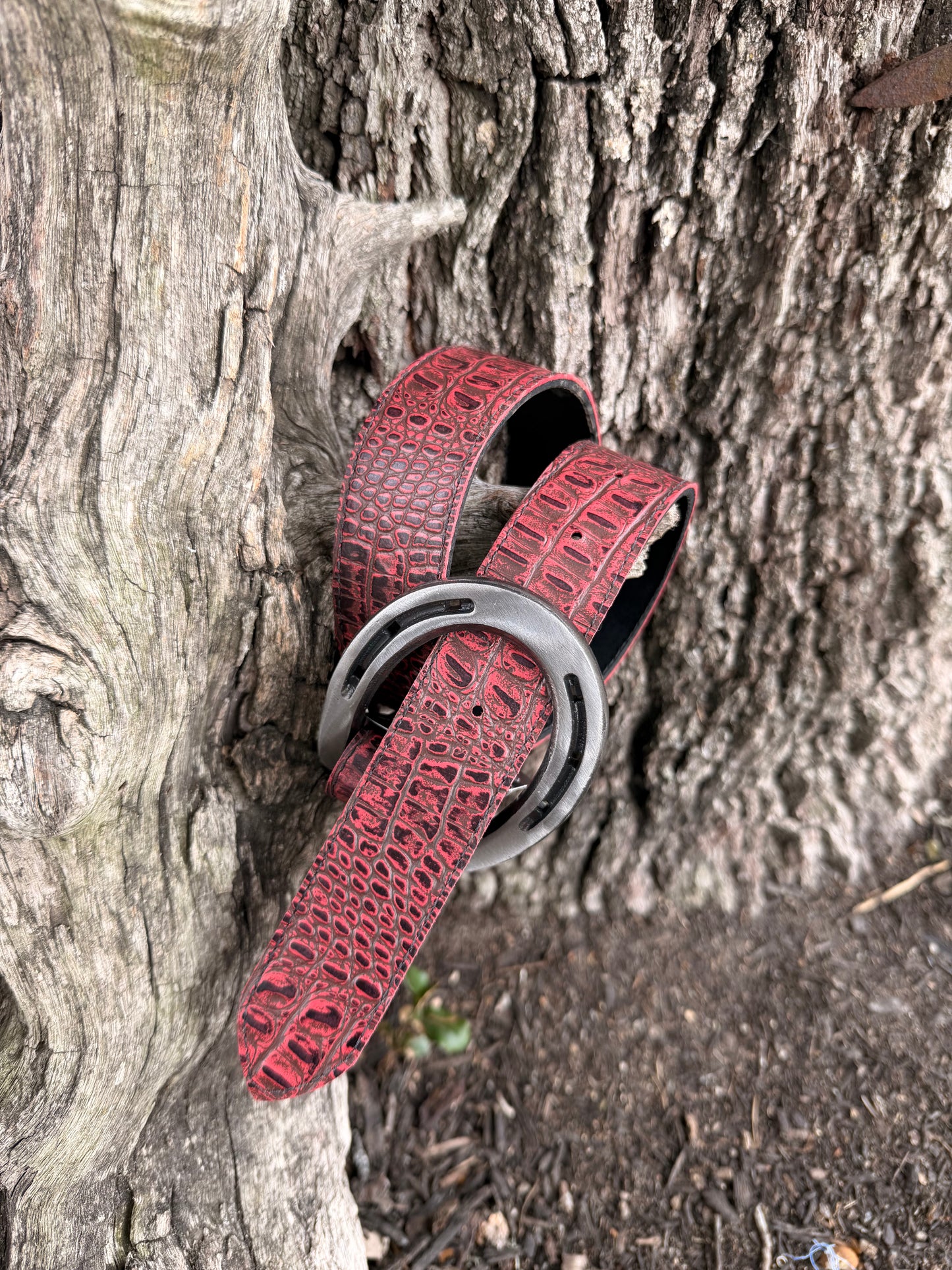 Crimson Red Embossed Crocodile Belt