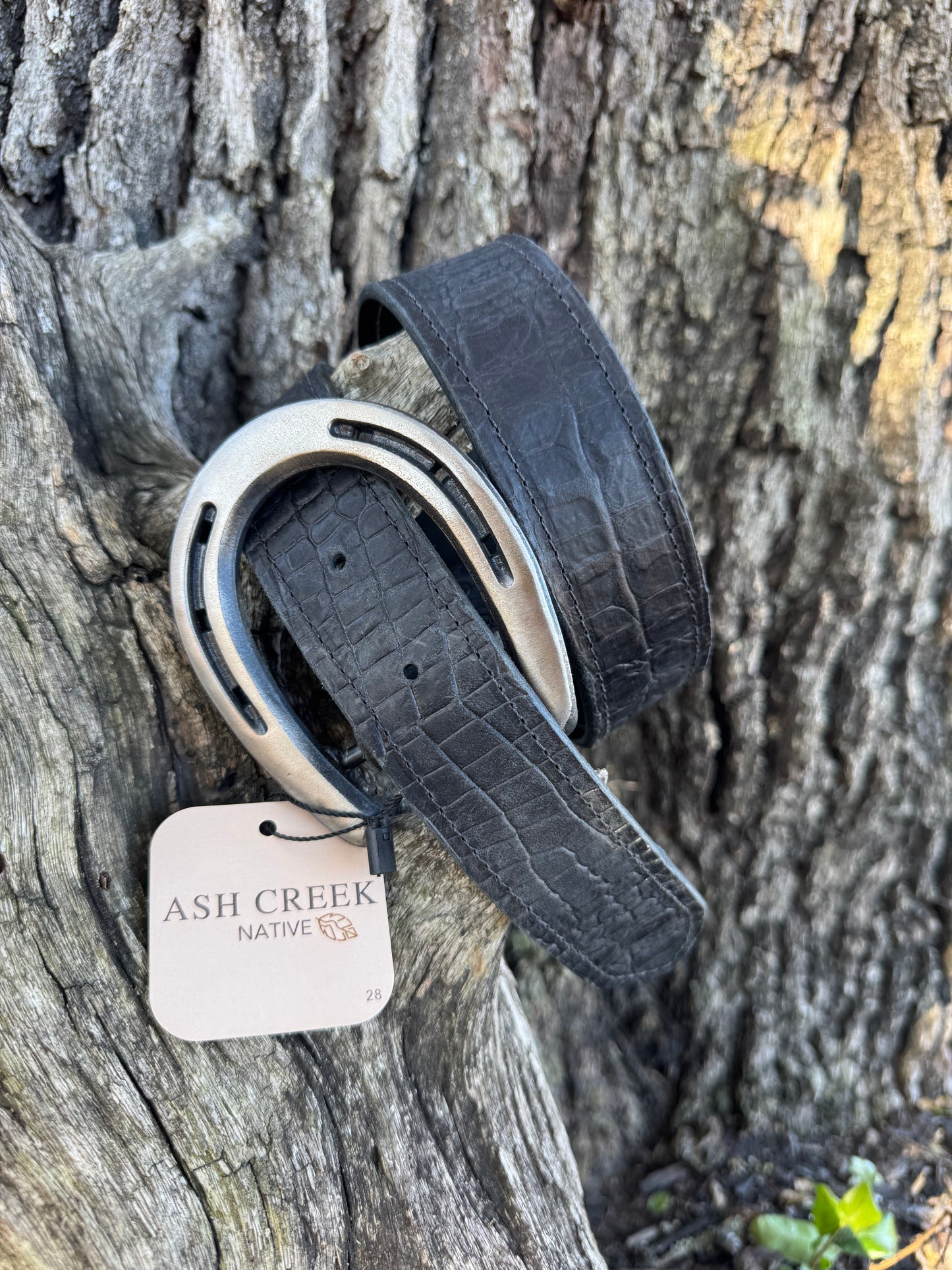 Matte Black Embossed Croc with Black Stitching