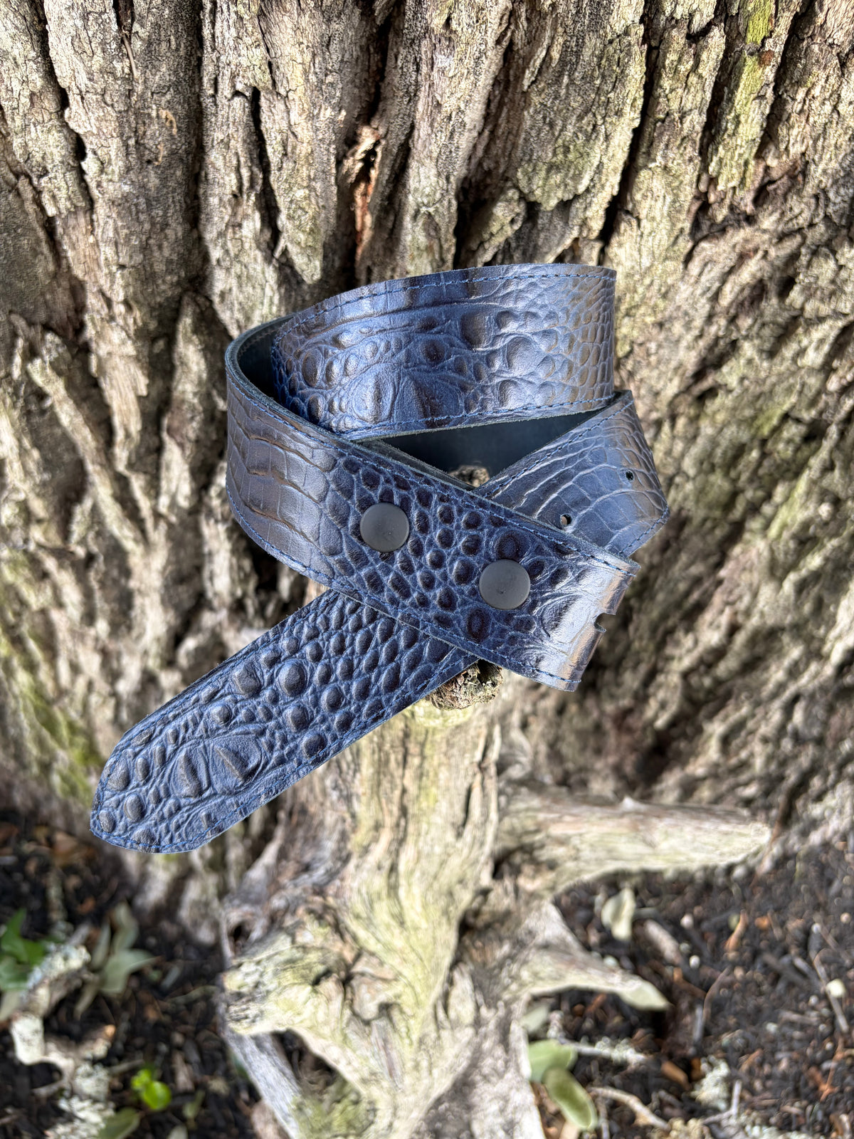 Navy Embossed Croc Belt