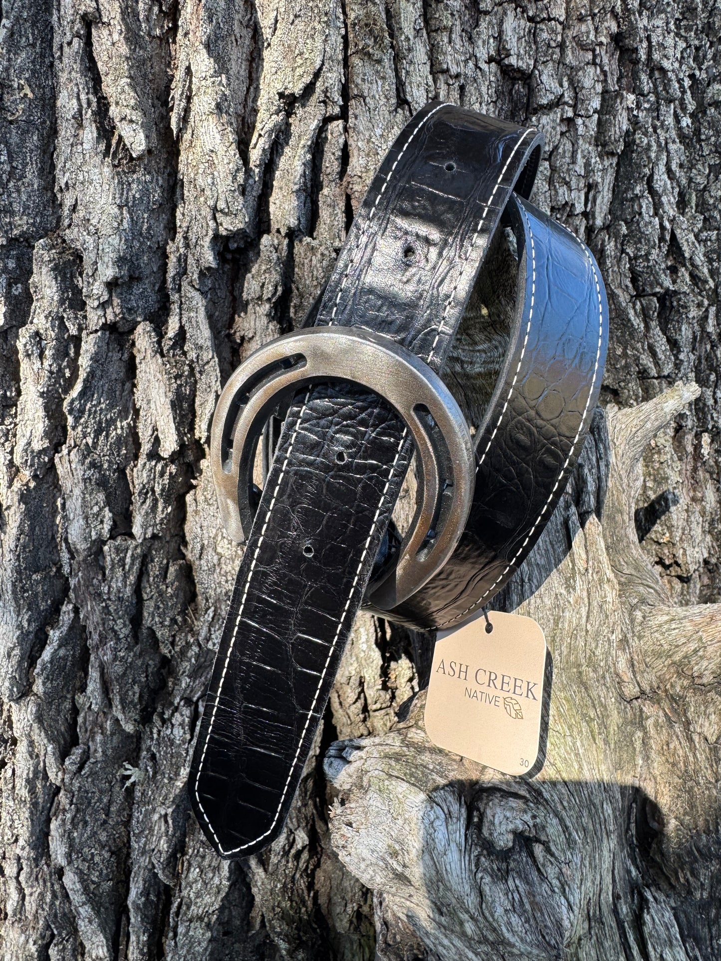 Gloss Black Embossed Croc with White Stitching