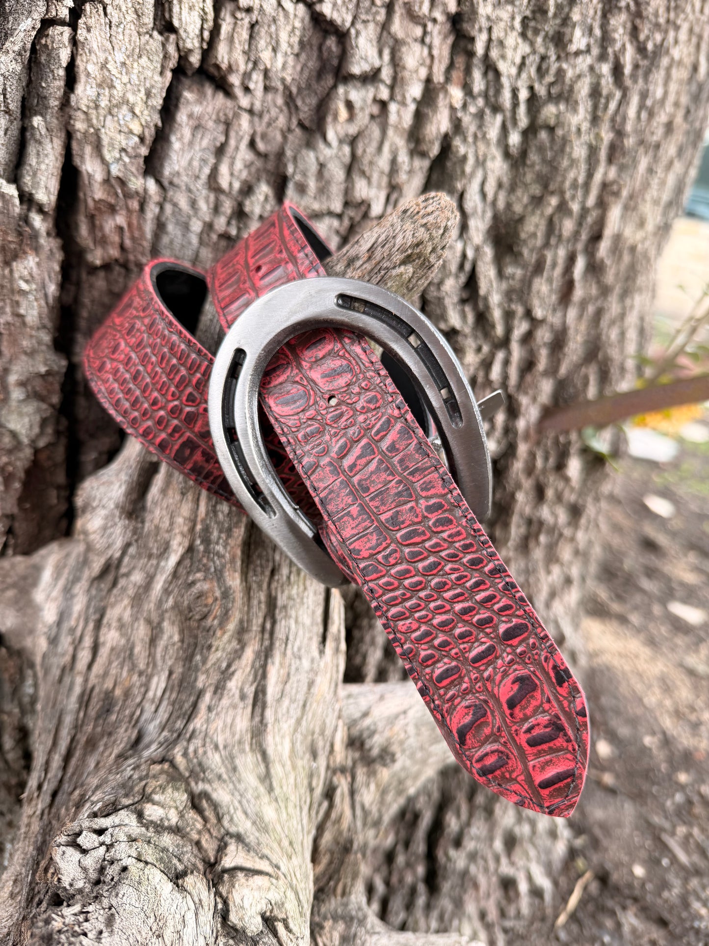 Crimson Red Embossed Crocodile Belt