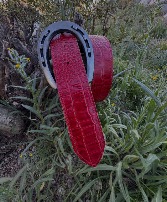 Ferrari Red Barcelona Embossed Crocodile Belt