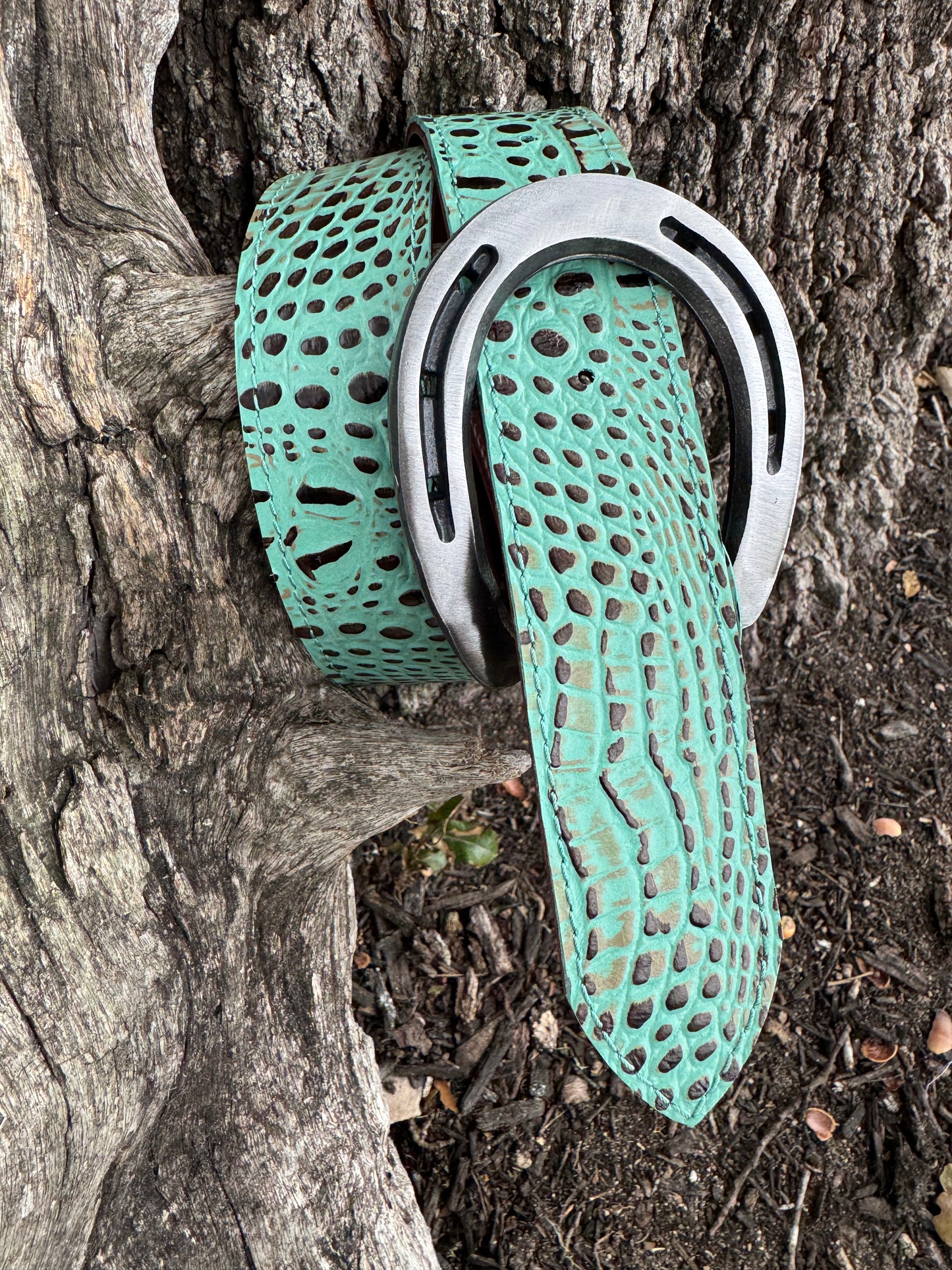 Mint and Chocolate Embossed Crocodile Belt