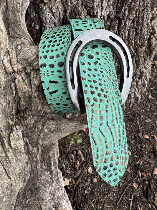 Mint and Chocolate Embossed Crocodile Belt